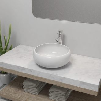 Berkfield Home Bathroom Basin with Mixer Tap Ceramic Round White