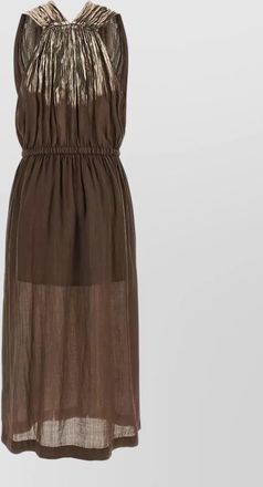 Nude linen blend sleeveless v-neck maxi dress
