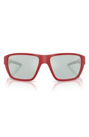 Ferrari 61mm Rectangular Sunglasses in Red /Mirror Blue at Nordstrom