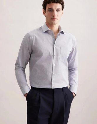 Seidensticker Seidensticker Mens Regular Fit Business Kent Print Pattern Business Shirt Beige - Cream - Size: Regular/42