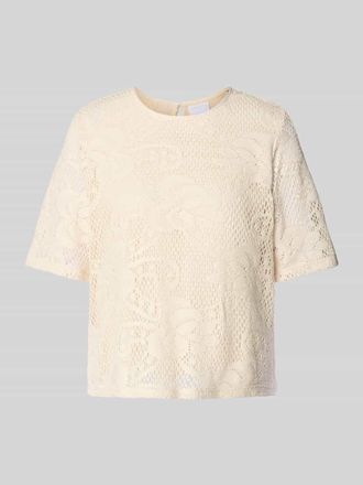 Jake*s Regular Fit Blusenshirt mit Lochmuster in Ecru, Gr&ouml;&szlig;e 40