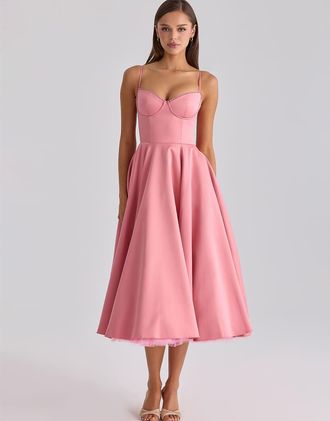 House of CB Mademoiselle - Vestito midi in tulle e raso color lampone-Rosa