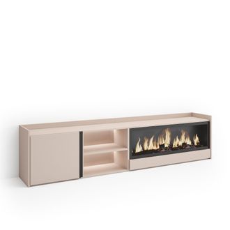 Skraut Home Skraut Home - Mueble Tv, Televisi&oacute;n, Muebles De Sal&oacute;n, Almacenaje, 212x35x50cm, Para Tv Hasta 80, Chimenea El&eacute;ctrica Xxl, Led, Estilo Moderno, Beige
