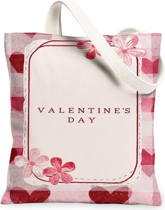 Generic ValentineS Day Floral Canvas Tote Bags, Heart Pattern Reusable Grocery Bags, Lightweight Washable Shoulder Strap Canvas Fo, Peach, 13x15 Inch