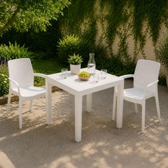 Dmora Set De Jard&iacute;n Matali, Sal&oacute;n Exterior 2 Plazas, Mesa Hecha En Italia, Impermeable E Hidrorrepelente, Blanco