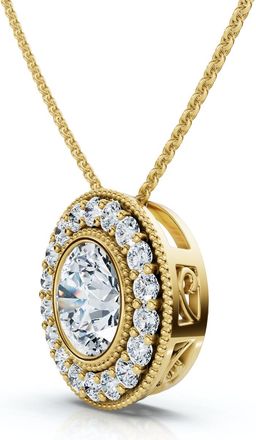 Pompeii3 1Ct Beverly Diamond Halo Bezel Pendant 14k Gold 18 Necklace Lab Grown