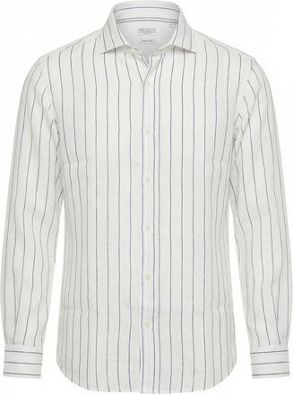 Brunello Cucinelli Stripe Linen Easy Fit Shirt With Spread Collar