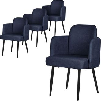 ML Design Ml-design 4x Sillas De Comedor Con Funda De Tela En Color Azul Oscuro, Asientos Sof&aacute; De Sal&oacute;n Con Respaldo Y Reposabrazos De Rat&aacute;n Mueble Tapizado Con