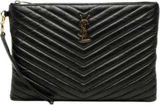 Saint Laurent Pre-owned doorgestikte clutch - Dames - Pre-owned - Zwart - Maat: ONE Size Zijde