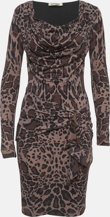 Roberto Cavalli Dark Grey Animal Printed Jersey Mini Dress