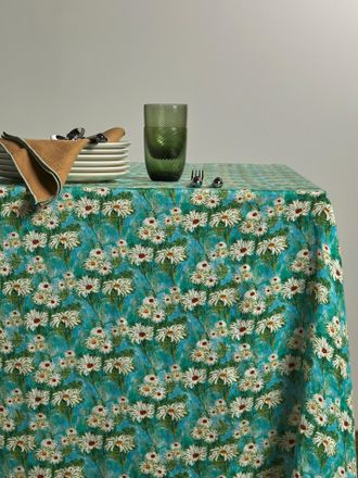 Lyria Daisies Linen Rectangular Tablecloth (138in/3.5m)