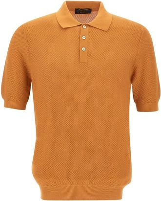 Gran Sasso Tops, Heren, Oranje, L, Katoen, Polo Shirt met Wafelstructuur