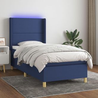 vidaXL Vidaxl - Cama Box Spring Colch&oacute;n Y Luces Led Tela Azul 100x200 Cm