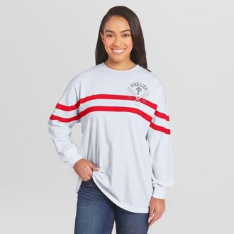 WEAR by Erin Andrews Womens WEAR by Erin Andrews White Philadelphia Phillies Oversized Long Sleeve Striped T-Shirt at Nordstrom, Size Medium