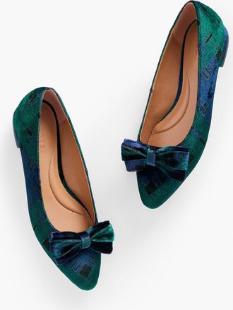 Talbots Edison Bow Flats - Velvet Snowflake - Highland Green - 6 1/2 M - 100% Cotton Talbots