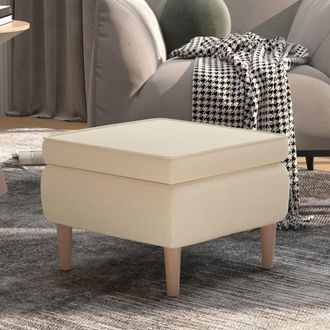 vidaXL Taburete Con Patas De Madera Tapizado Tejido Crema Vidaxl