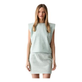 Rotate Rotate Birger Christensen, Overhemden, Dames, Blauw, XS, Tule, Sequined Tulle Top