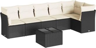 vidaXL Vidaxl - Set De Comedor De Jard&iacute;n 7 Pzas Y Cojines Rat&aacute;n Sint&eacute;tico Negro