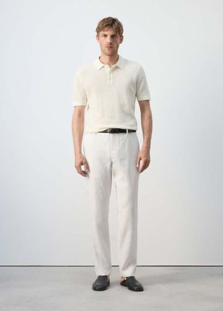 Mango Polo in maglia traforata 100% cotone bianco sporco - Uomo - XXL - MANGO MAN