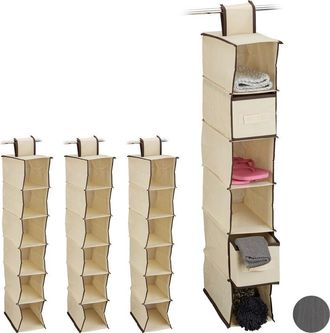 Relaxdays Relaxdays - 4 Organizadores Colgantes Con 6 Estantes Y 2 Cajones, Tela Y Cart&oacute;n, 82 X 14,5 X 30 Cm, Beige