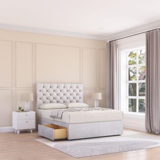 Sloomy Mayfair Plush Velvet Memory Foam Bed Set With 2 Drawers, Mattress & Headboard in Silver | Size: Single