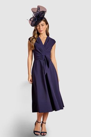 Coast Belted Crepe V-Neck Midi Dress in Navy at Nordstrom, Size 4