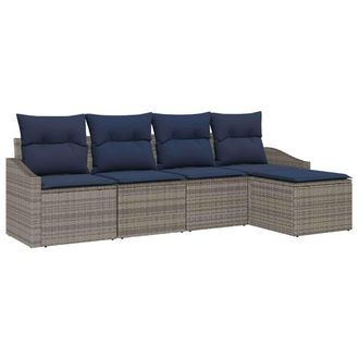 vidaXL Juego De Sof&aacute; Con Coj&iacute;n 5 Pcs Gris Y Marino Rat&aacute;n Sint&eacute;tico Vidaxl
