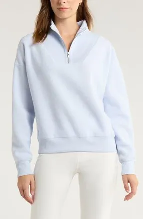 Zella Cozy Boucl&eacute; Quarter Zip Sweatshirt in Blue Ancient at Nordstrom Rack, Size X-Large