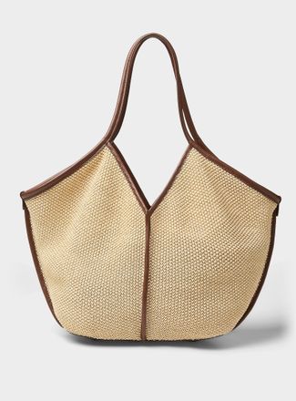 Hereu Womens Calella raffia and leather tote bag