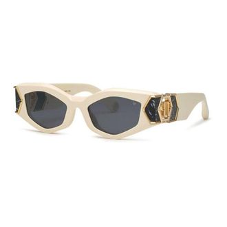 Philipp Plein Philipp Plein Sunglasses Geometric Full Rim, Shiny Beige Frame And Dark Grey Lens Spp136M5206K6