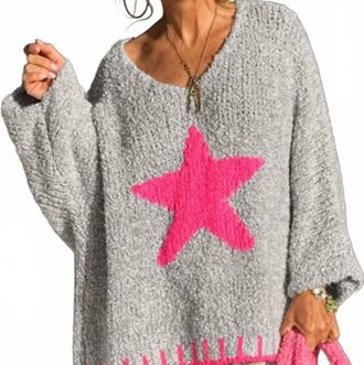 Anna Kaci Womens Star V-Neck Sweater In Gray
