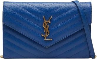 Saint Laurent Pre-owned Cassandra Envelope Leather Chain Shoulder Bag - Dames - Vintage Schoudertas - Blauw - ONE Size - Leer - Vintage