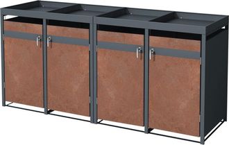 ML Design Ml-design Cobertizo Con Macetero Para 4 Cubos De Basura De 240l 264x80x124cm Antracita Con Acabado &Oacute;xido Mueble Cubrecontenedor De Acero Resistente Co