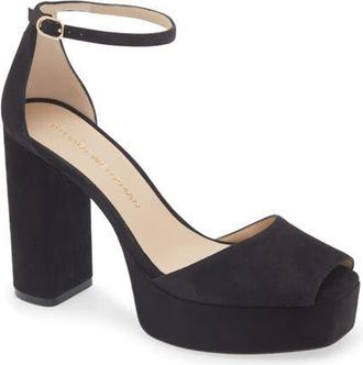 Stuart Weitzman Sabrina Platform Ankle Strap Sandal in Black at Nordstrom, Size 10.5