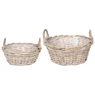 vidaXL Cesta Para Plantas Con Almacenamiento 2 Pcs Gris Ratan Lacak Vidaxl