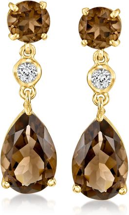 Ross-Simons Smoky Quartz Drop Earrings With. White Topaz in 18kt Gold Over Sterling