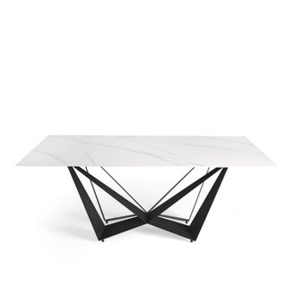 Pondecor Interiorismo Mesa de comedor VERSALLES, porcel&aacute;nico efecto m&aacute;rmol blanco y gris