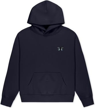 Dalix Butterfly Relaxed Midweight Fleece Pullover Hoodie in Ink Blue at Nordstrom, Size Xx-Large