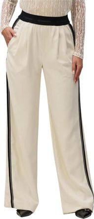 Co'Couture Broeken, Dames, Beige, L, Polyester, Amina Split LL Panel Wide Broeken