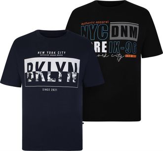 KAM Kingsize KAM Brooklyn New York City Graphic Print Twin Pack Short Sleeved Crew Neck T-Shirt Tee NYC Big Mens KBS 5726 (3XL) Black/Navy