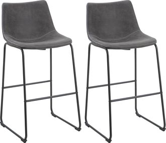 Beliani Beliani - Conjunto De 2 Taburetes De Bar Tapizados En Tela Gris Oscuro Patas De Metal Negro Reposapi&eacute;s Industrial Franks