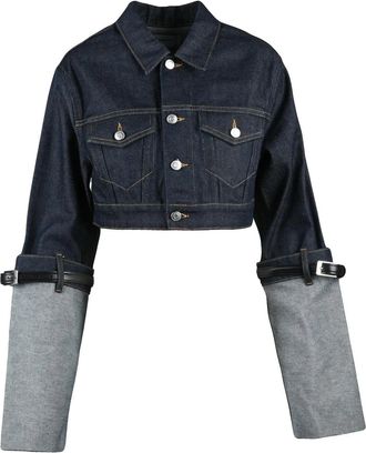 Coperni Blue Cotton Leather Womens Short Denim Jacket