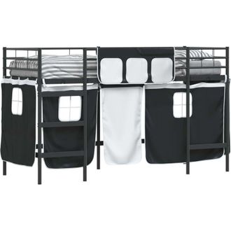 vidaXL KidsLoft Bed Frame with Curtains Black 74.5 x 190 cm vidaXL