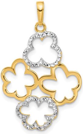 Diamond2Deal 14k Yellow Gold White Rhodium Polished Diamond-Cut Flowers Pendant