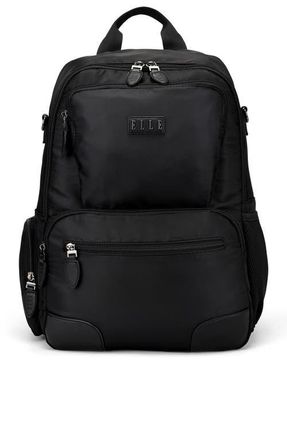 Elle Voyage 20L Twill and Vegan Leather Backpack in Black at Nordstrom