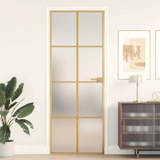 vidaXL Puerta De Interior Dorada Vidrio Templado Y Aluminio 76x201,5cm Vidaxl