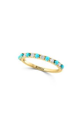 Effy 14K Yellow Gold Turquoise & Diamond Ring - 0.20 ctw. in Blue at Nordstrom Rack, Size 7