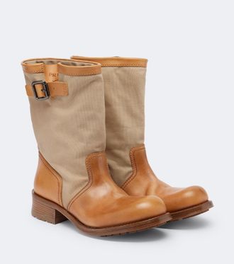 Prada Leather and canvas biker boots