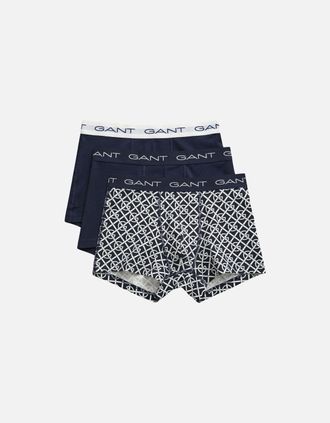 GANT Mens 3-Pack G-Patterned Boxer Trunks, Evening Blue - Size: 33/32/32