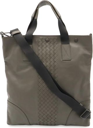 Bottega Veneta Gray White Intrecciato Shoulder Bag Tote Bag (Pre-Owned)